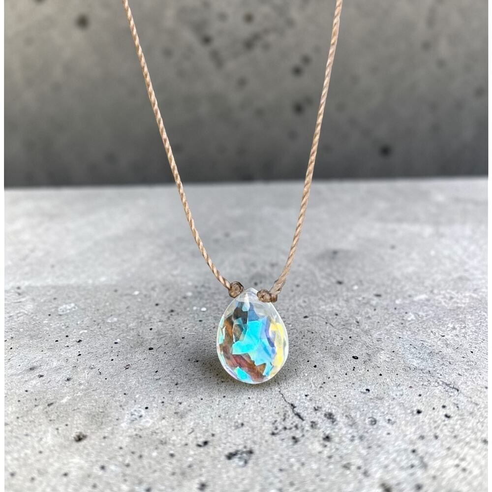 Hydroquartz Mystic Rainbow Faceted Teardrop Cord Necklace 18"